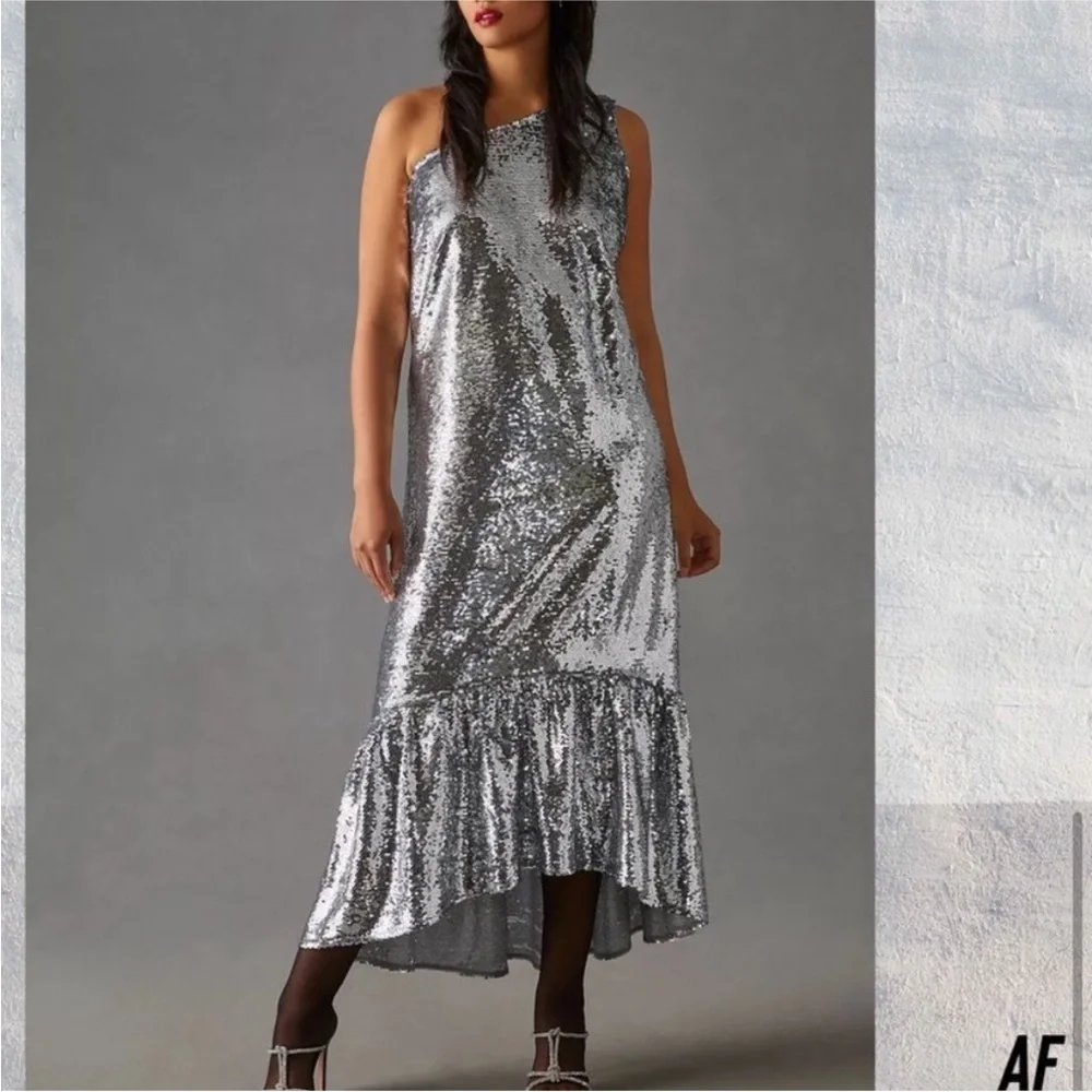 ANTHROPOLOGY /MAUVE sequin one shoulder party dress S Christmas new years - Picture 1 of 8